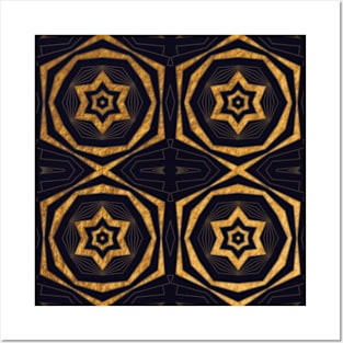 Magical gold and black intricate geometric pattern Posters and Art